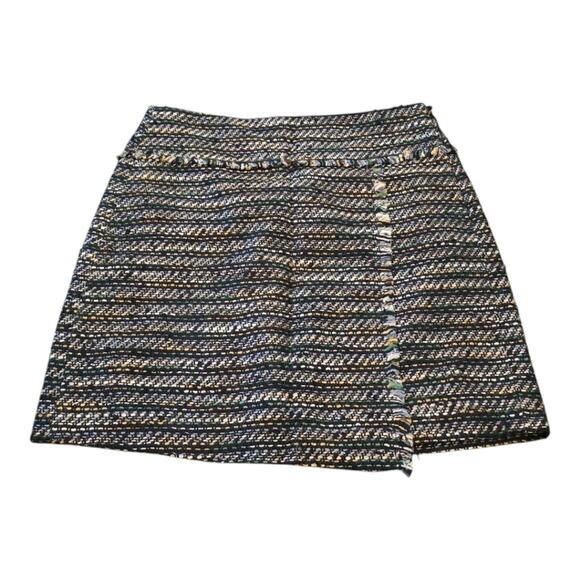 Loft Tweed Mini Skirt Frayed Hem A-Line Woven Career Party Fringe Size 6 - Picture 1 of 8
